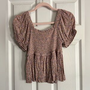 Hippie Rose Pink Floral Smocked Blouse